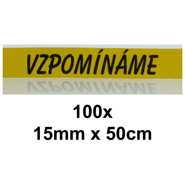 Stuha VZPOMÍNÁME 15 mm x 50 cm - tmavě žlutá (100 ks/rol)