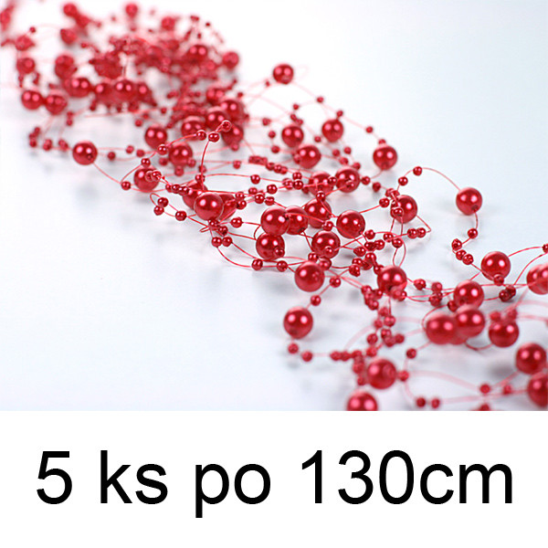 Perličková girlanda 1,3m - červená ( 5 ks/bal )