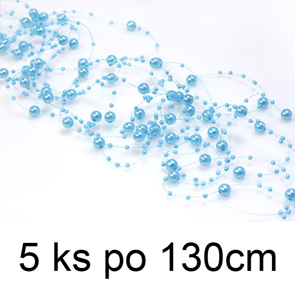 Perličková girlanda 1,3m - světle modrá ( 5 ks/bal )