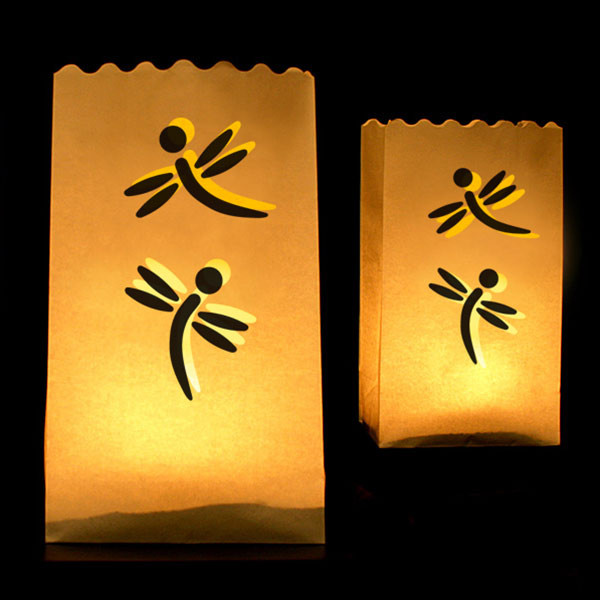 Dekorativní svítilny - papírové lucerny 15x27x9 cm - Vážky (10 ks/bal)