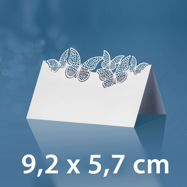 Svatební jmenovka Obdélník s motýlky 2 - 9,2 x 5,7 cm - bílá  ( 10 ks/bal )
