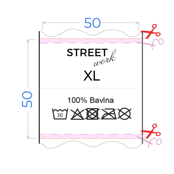 Výroba textilních etiket 50 x 50 mm (1 ks)
