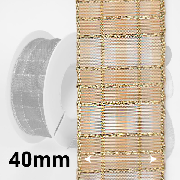 Dekorační stuha s drátkem KILT - smetanová / zlatá (40 mm, 20 m) 
