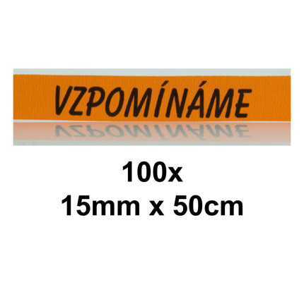Stuha VZPOMÍNÁME 15 mm x 50 cm - oranžová (100 ks/rol)