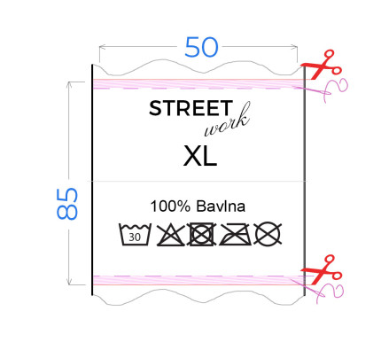 Výroba textilních etiket 50 x 85 mm (1 ks)
