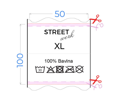 Výroba textilních etiket 50 x 100 mm (1 ks)