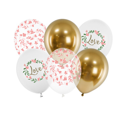 Balónky 30 cm - Love, mix zlatá,bílá (6ks/bal)