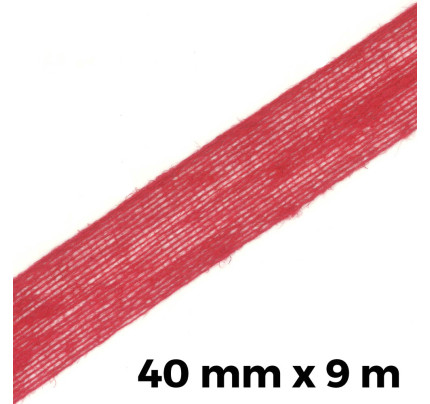 Jutová stuha 40 mm - červená (9 m)
