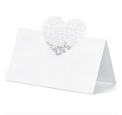 Svatební jmenovka Srdce - 9 x 6,5 cm - bílá ( 10 ks/bal )